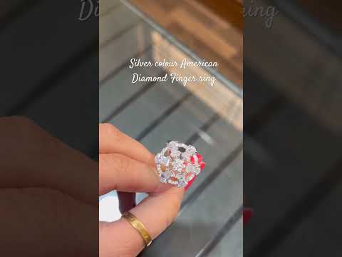 Women Brass Silver Color American Diamond Finger Ring (ADR531SLV)