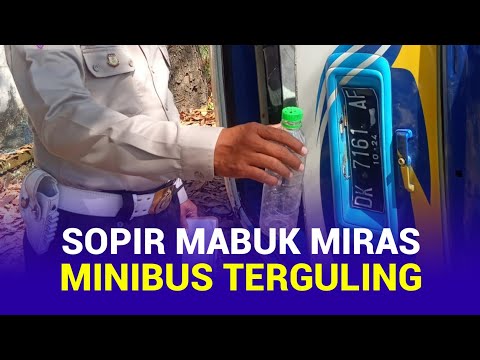Akibat Sopir Mabuk Miras, Minibus Terguling di Sasak Bomo Rogojampi