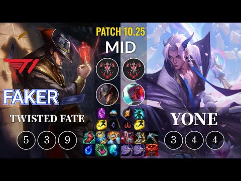 T1 Faker Twisted Fate vs Yone Mid - KR Patch 10.25