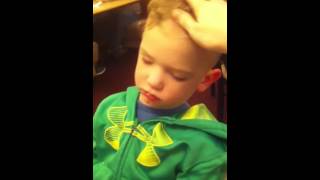 Sleepy toddler didn't want to wake up to eat dinner! So funny!