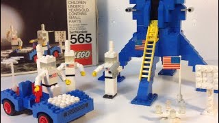 YouTube thumbnail: LEGO 565 Moon Landing vintage set from 1976 Lunar Module and LRV