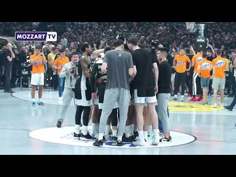 Slavlje navijača Partizana sa igračima nakon druge pobede