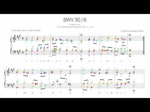 Bach Chorale BWV 30-6 Harmonic analysis with colored notes -Tröstet, tröstet meine Lieben-