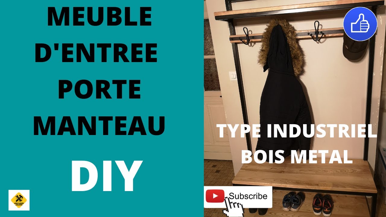 Meuble d'entrée porte manteau type industriel bois métal
