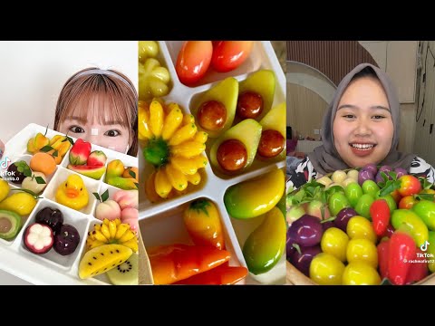 First Time Eating Luk Chup 🥭🍌🍎 Cute Thai Dessert Mukbang TikTok Compilation 