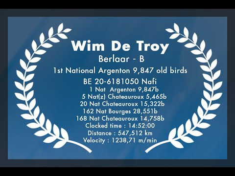 Wim De Troy - Berlaar - 1st National Argenton 9,847 old birds 2021