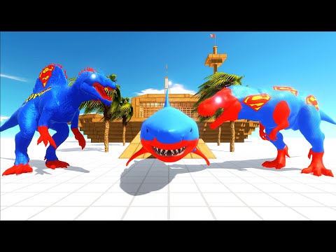 DEATH RUN vs SUPERMAN MEGALODON TEAM FPS PERSPECTIVE - Animal Revolt Battle Simulator