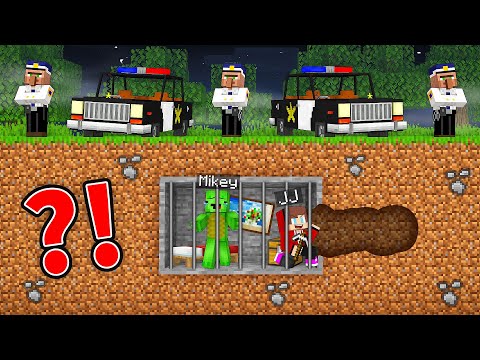JJ and Mikey Escaped From the Underground Prison in Minecraft (Maizen)