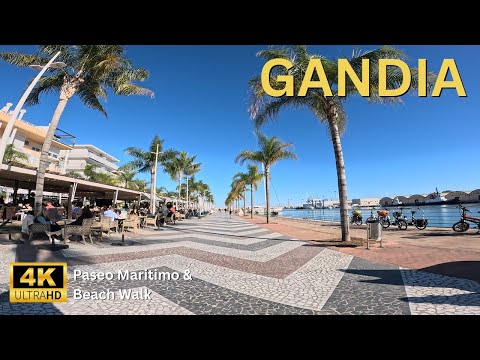 Gandia Beachwalk in Winter: Paseo Marítimo & Harbor Tour | 4K