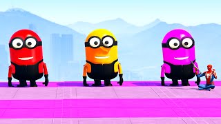 GTA 5 Epic Ragdolls RED SPIDERMAN VS RED MINION VS GREEN MINION Euphoria Physics Ep.11 #Spiderman