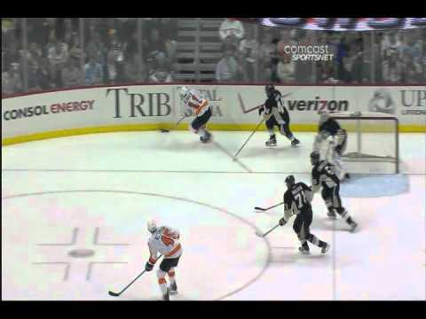 Dan Carcillo scores vs the Penguins - 10-29-10