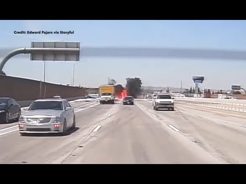 Dashcam video captures plane crash landing on California Freeway