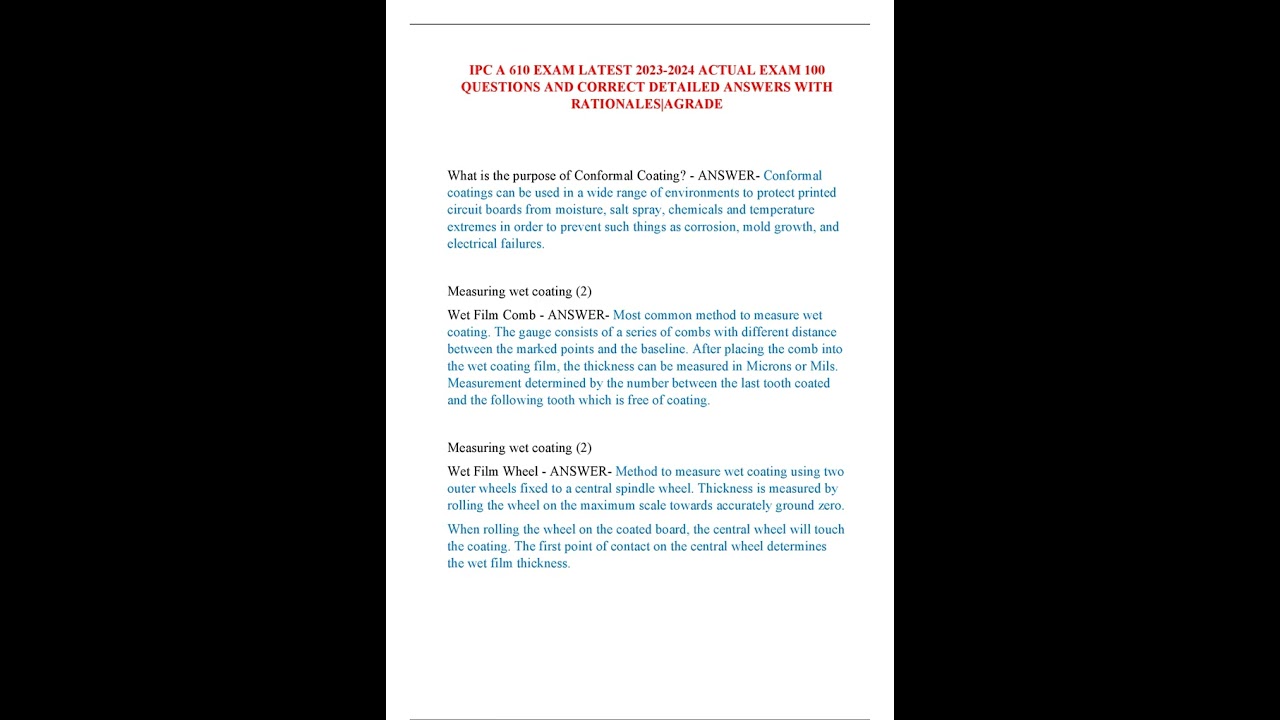 IPC A 610 EXAM LATEST 2023 2024 ACTUAL EXAM 100 QUESTIONS AND CORRECT DETAILED ANSWERS WITH RATIONAL