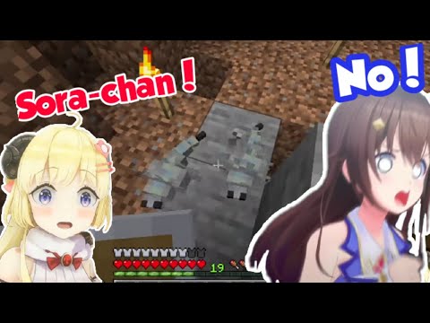 Sora-chan and Watame experiencing Horror to the fullest in Minecraft