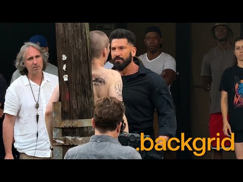Jon Bernthal and stunt double rehearse final scene for "Punisher Special Presentation" in Queens