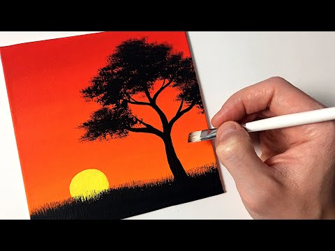 Easy Sunset for Beginners Step by Step | Acrylic Painting Tutorial