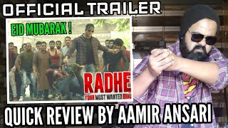RADHE YOUR MOST WANTED BHAI TRAILER QUICK REVIEW BY AAMIR ANSARI | SALMAN BHAI IS BACK
