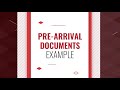 PRE ARRIVAL DOCUMENTS SIMPLE EXAMPLE