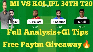 dream 11 team of today match| mi vs kkr dream11| mi vs kkr dream 11 team of today match| today match