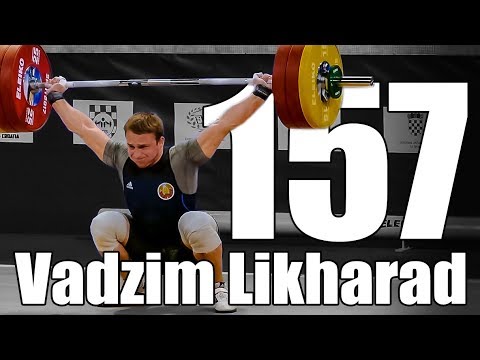 Vadzim Likharad (76.5kg Belarus) 157kg Snatch (close miss on 159kg) - 2017 European Championship