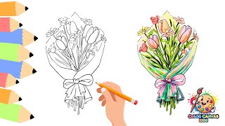 How to draw a Bouquet Of Flowers and Coloring | Easy Step-by-Step Art For Kids