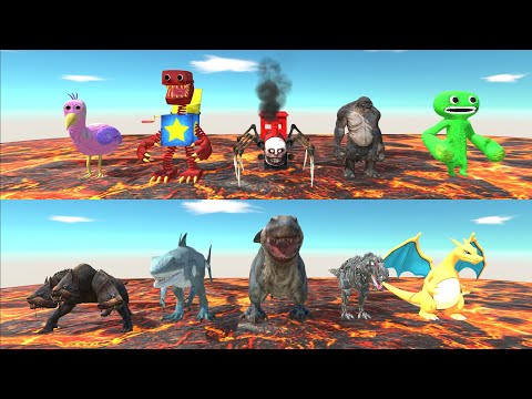 Team Opila Bird vs Team Megalodon Rex AT LAVA - Animal Revolt Battle Simulator