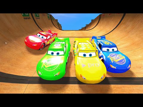 GTA 4🏈 Lightning McQueens Mega Car Jumps Testing Ep. 5 - Multiple Cars On Ramp