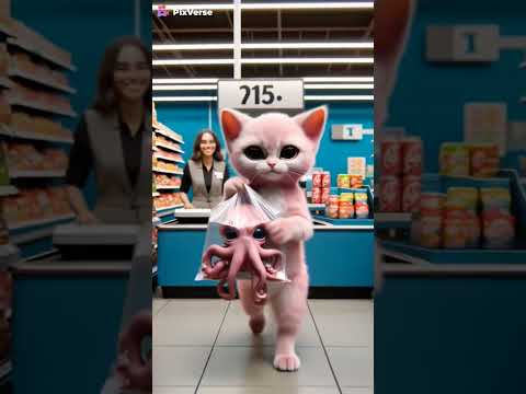 Pink Cat Buys an Octopus for a Little Girl 🐙💖 #cat #shorts