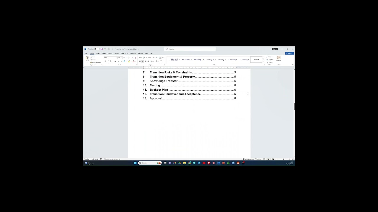 Project Transition Plan