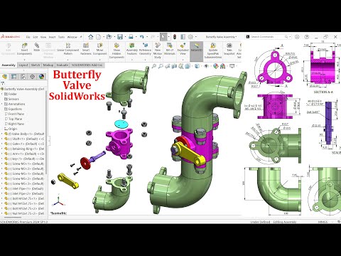 Butterfly Valve Parts and Assembly in SolidWorks