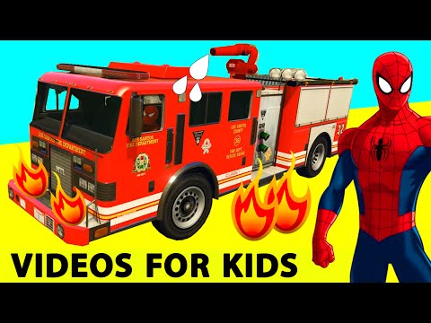 SPIDERMAN Cartoon and FIRE TRUCK Cars for Kids /w Nursery Rhymes Children's Songs Video