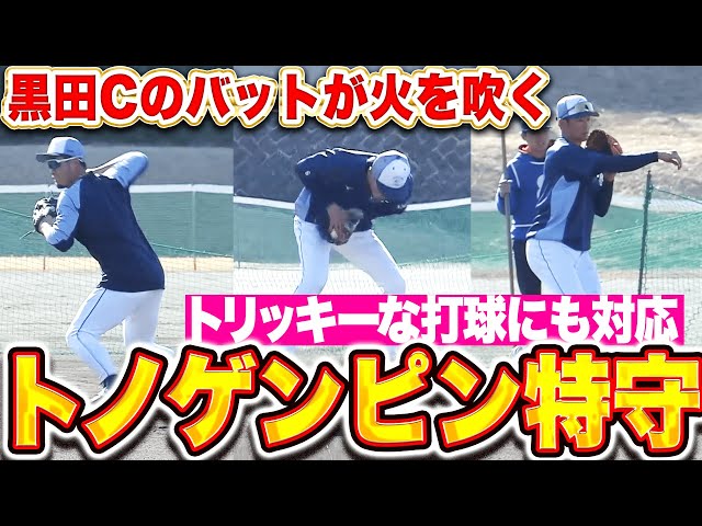 【トノゲンピン特守】外崎修汰・源田壮亮・石井一成『黒田コーチのバットが火を吹く…トリッキーな打球にもしっかり対応！』