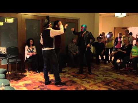 Ben Thompson, Dean Z in mask dancing - video by Susan Quinn Sand