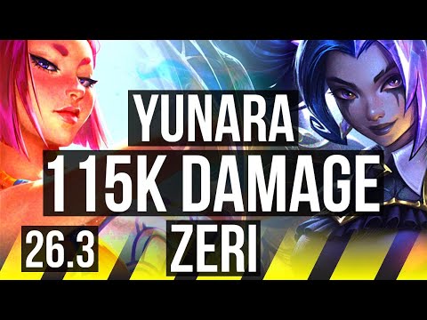 YUNARA & Thresh vs ZERI & Yuumi (ADC) | 115K damage, Good KDA: 24/2/6 | NA Grandmaster | 26.3