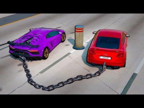 Chained Cars vs Bollards 😱 – BeamNG.Drive