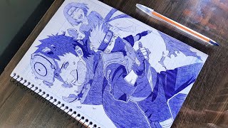 Speed Drawing - Kakashi, Obito, Rin (rabisco de bic)