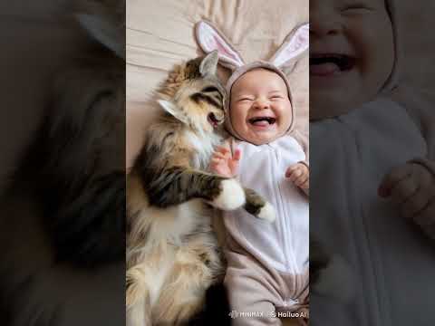 Bebe riendo con Gato #ia #ai #inteligenciaartificial #videoviral #videoshort #videos #video #views