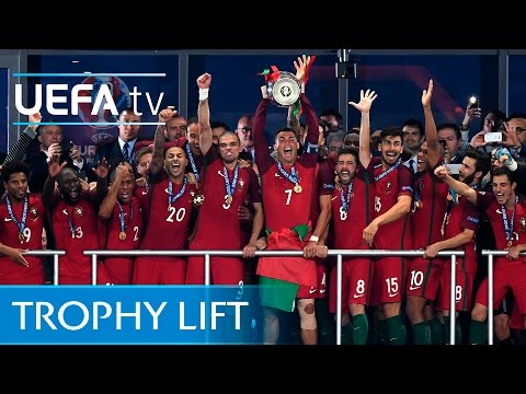 Ronaldo lifts the EURO trophy for Portugal