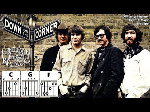 How to Play "DOWN ON THE CORNER" by CCR (No Capo) | Beginner Guitar Play-Along + TAB & Lyrics