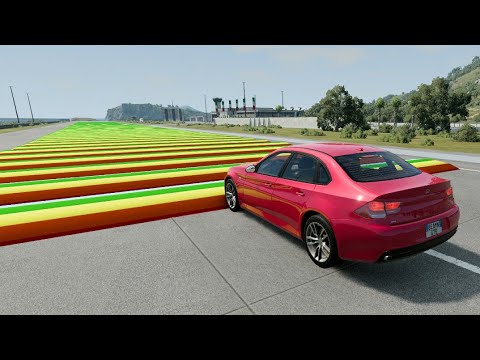 Cars vs Rainbow Speed bumps cars crashes BeamNG Drive