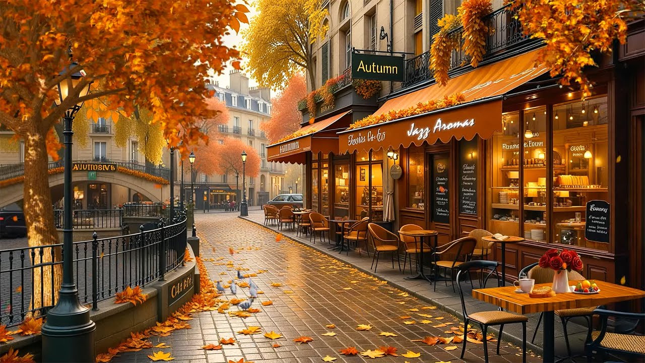 Charming Autumn Jazz Piano Music 🍂Warm Jazz Music at Nostalgic Autumn Outdoor Coffee Shop Ambience