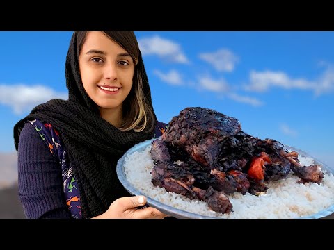 Iranian stuffed chicken with an appetizing sauce in village