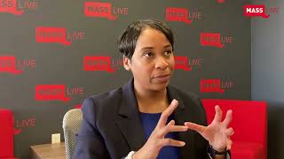 Attorney General Andrea Campbell answers staff questions at MassLive's Springfield office