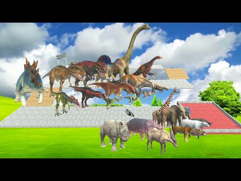 Dinosaurs vs. Animals Speed Race Zigzag Down Funny Course! - Animal Revolt Battle Simulator