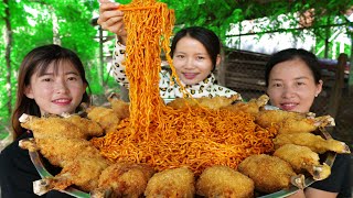 Yummy Cooking Korean Noodles With Crispy Chicken Thighs Recipes - How to Cook Korean Noodles