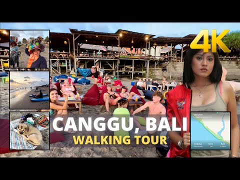 SUNSET BEACH: CANGGU BALI 2022 4K VIRTUAL WALKING TOUR | Surfers of Bali in travel vlog