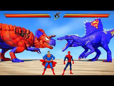 SpiderMan Ultimasaurus vs Captain America T-Rex Dinosaurs Fight - Jurassic World Evolution