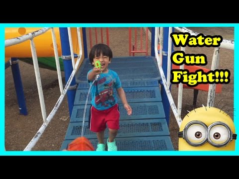 Ryan plays at the Playground Parks with Water toys! Video