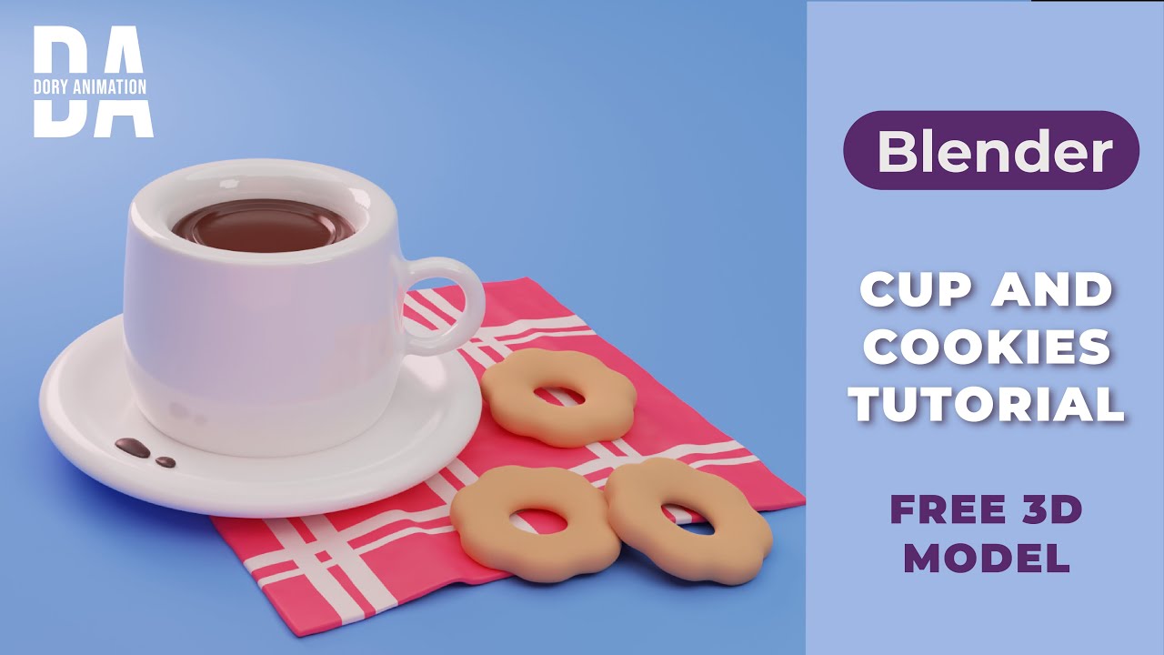 Cup and cookies - Blender tutorial - FREE 3D MODEL