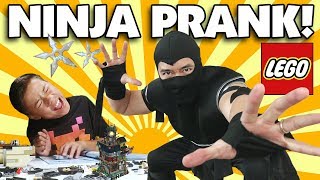 YouTube thumbnail: NINJA DAD SCARES EVAN!!! LEGO Ninjago City Build Prank GONE SCARY!